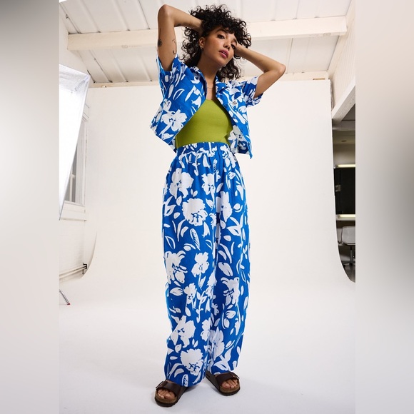 Lucy & Yak Pants - NWOT Lucy & Yak Freddie Trousers Blue Bloom Size Small Organic Cotton & Linen